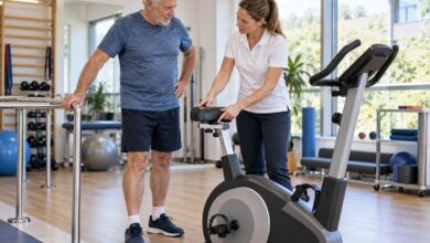 Patient und Therapeutin prüfen ein Ergometer vor dem Wiedereinstieg [Bildinhalt mit KI erstellt]