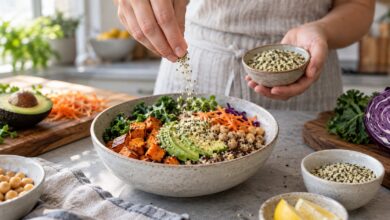 hanfsamen rezepte bowl [Bildinhalt mit KI erstellt]