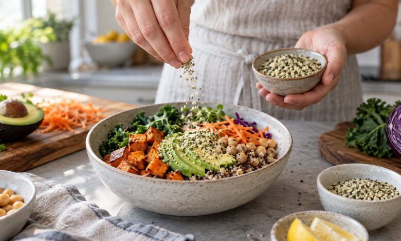 hanfsamen rezepte bowl [Bildinhalt mit KI erstellt]