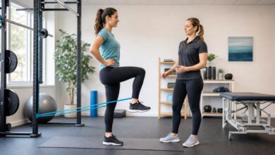 hüftbeugerkräftigung band knee raise [Bildinhalt mit KI erstellt]