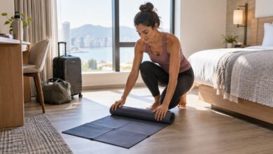 reise yogamatte dünn faltbar [Bildinhalt mit KI erstellt]
